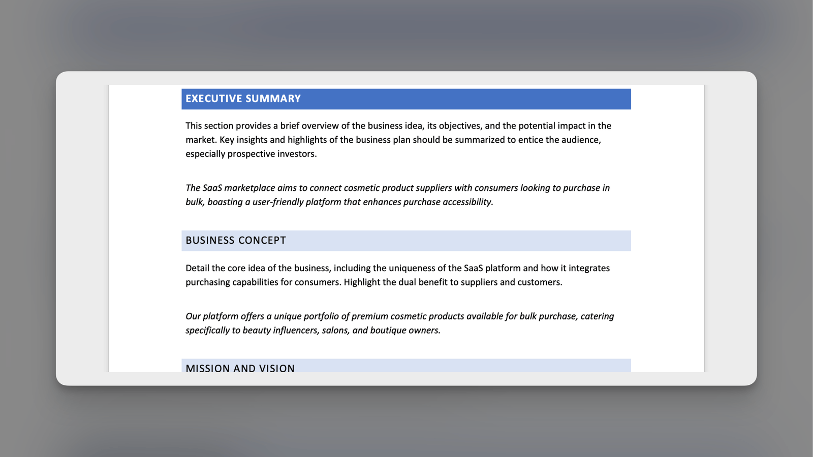 Final document template ready for use